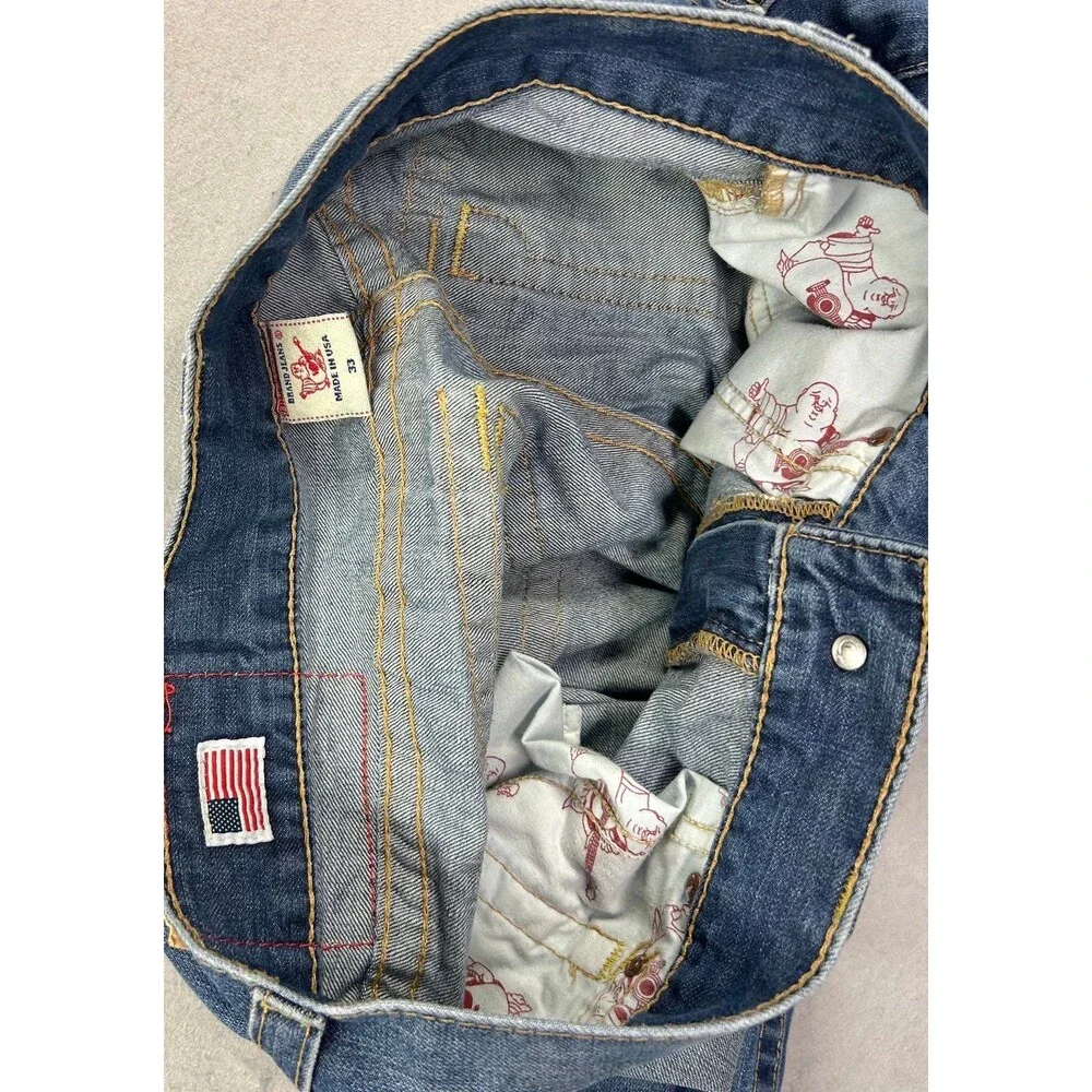 Vintage True Religion Billy Jeans Mens Blue Embroidered Denim Made USA 33